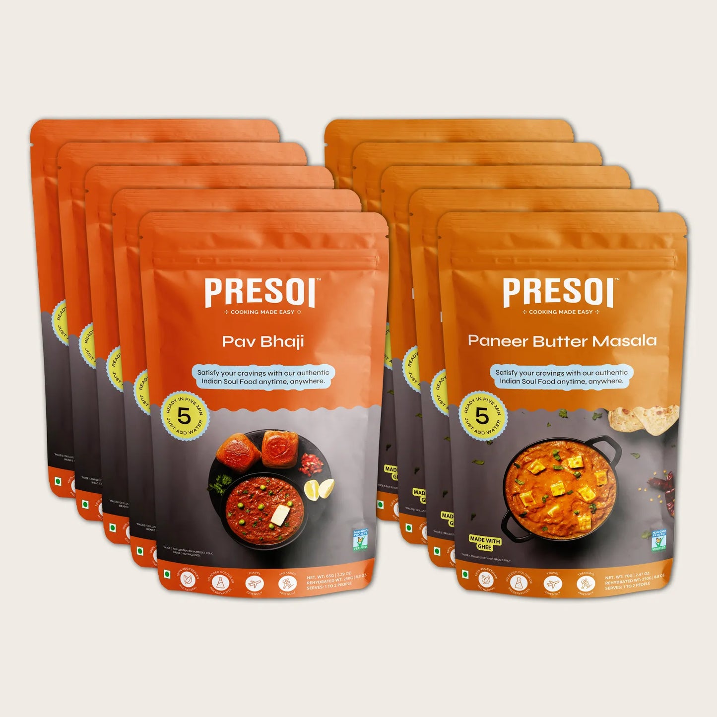 Pav Bhaji & Paneer Butter Masala <br>(5 Packs ea.)