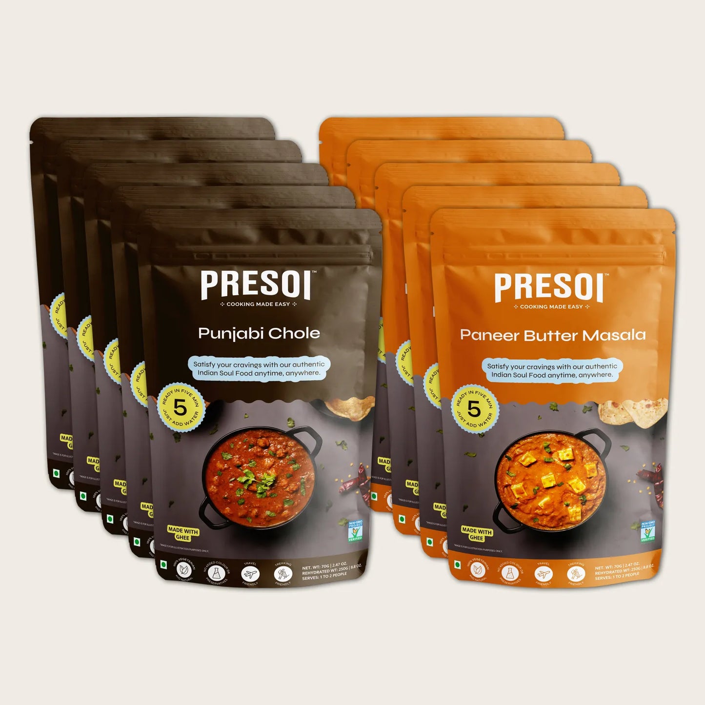 Paneer Butter Masala & Punjabi Chole <br>(5 packs ea.)